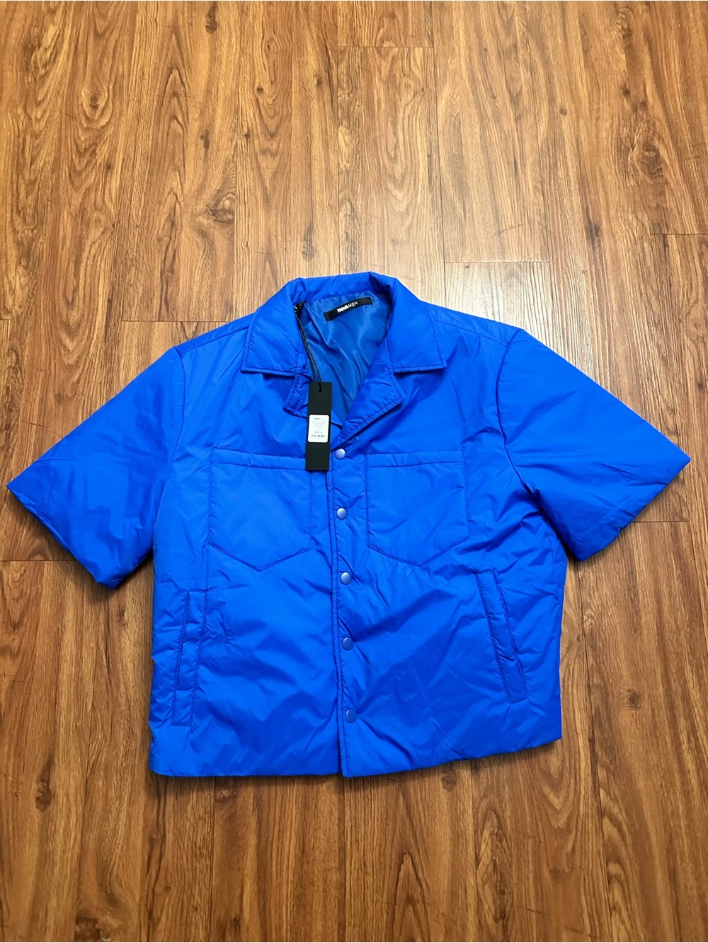 Fashion Nova Electric Blue Short Sleeve Puffer Shirt
